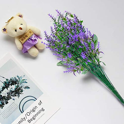 Artificial Lavender Flowers, 6 Pack Artificial Lavender Flowers, UV Resistant Plastic Flower for Garden, Home, Indoor and Outdoor (Purple)