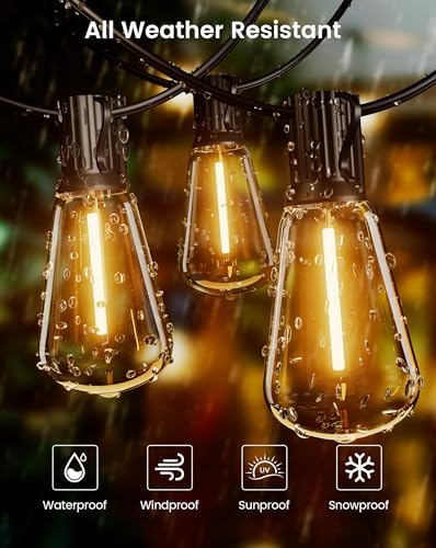 Torkase Outdoor String Lights Mains Powered,120FT/36M Garden Festoon Lights with 60+2 Shatterproof ST38 Plastic LED Edison Bulbs Waterproof for Outside Patio Pergola Gazebo Décor Wedding Cafe