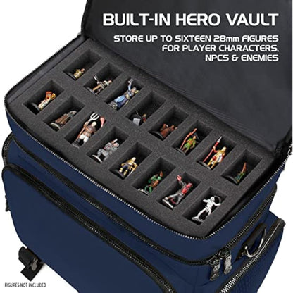 ENHANCE Collector's Edition RPG Adventurer's DND Bag - Dragon Hide Exterior Travel RPG Bag with Tabletop Miniatures Storage Vault, Mat Holder, DND Dice & Token Pockets, Fits 4-8 Books (Dragon Blue)