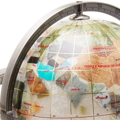 Unique Art 10-Inch Tall Pearl Swirl Ocean Gemstone World Globe with 4 Leg Silver Stand