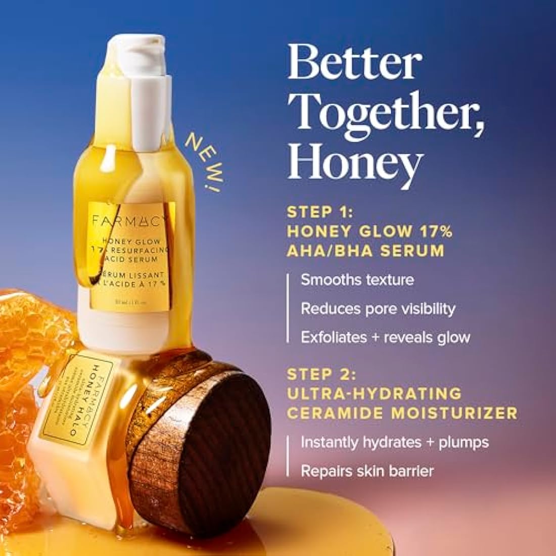 Farmacy Honey Glow 17% AHA & BHA Resurfacing Night Serum - Facial Serum with Hyaluronic Acid - Reduces Fine Lines & Pores(30ml)