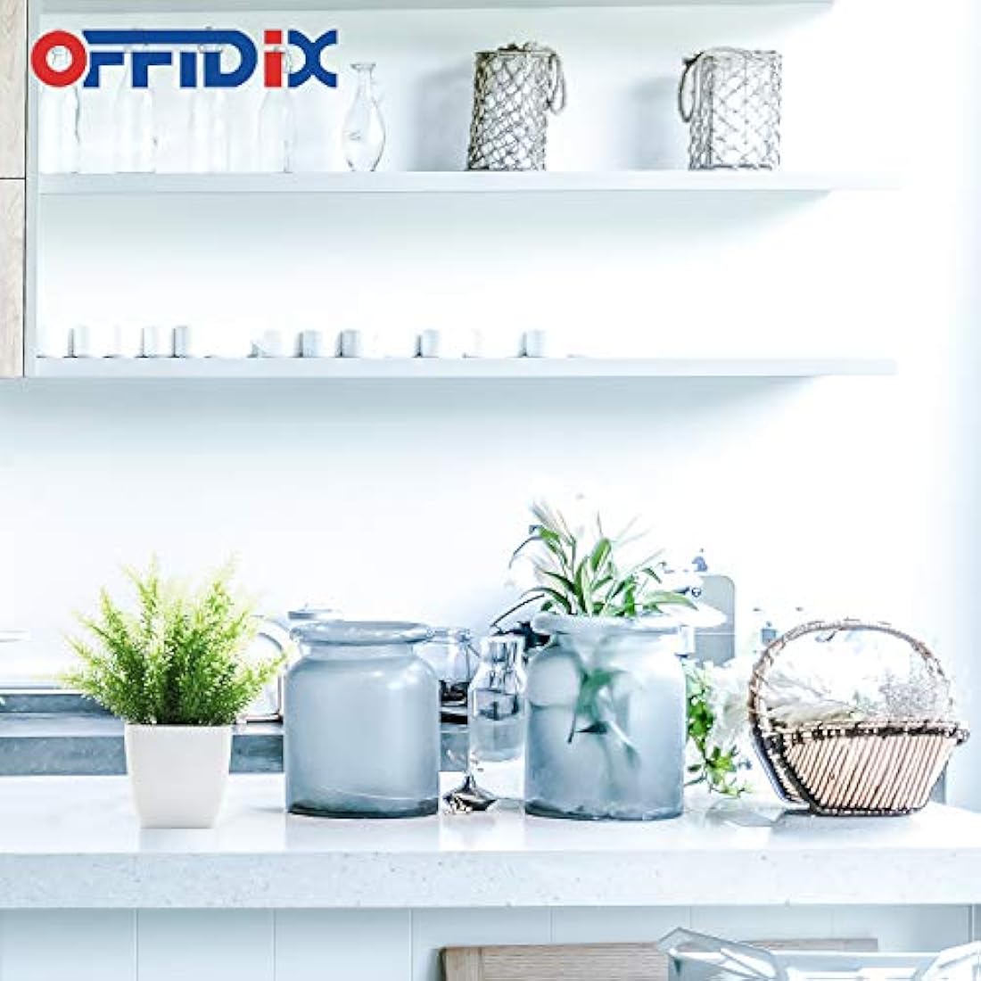 OFFIDIX Fake Plant Plastic Green Plant with Square Vase, Home Faux Plastic Plants for Home,Garden,Office,Wedding and Indoor Outdoor Decoration