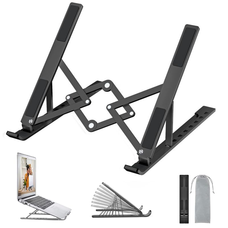 OUGEP Laptop Stand For Desk, 8 Levels Height Adjustable Aluminum Laptop Portable, Compatible with MacBook Air/Pro, HP, ASUS, Dell
