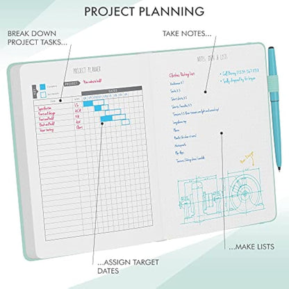 Daily Planner & appointment diary - Gratitude journal, wellness journal & Undated weekly planners and organisers - Desk journals for women & men - LUX Productivity Classic (DUCK EGG BLUE)