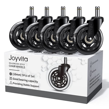 Office Chair Wheels Stem diameter (10 mm) * Stem length (22 mm), Set of 5 Rubber Chair Castors Replacements for Hard Floors, Parquet, Carpet