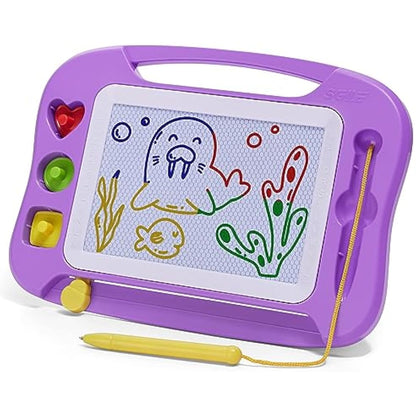 SGILE Magnetic Drawing Board for Kids, Colorful Erasable Doodle Board with Magnet Pen, Painting Sketch Pad with Three Stamps, Travel Toy, Birthday Gift, Educational Learning Toy for Toddlers, Purple
