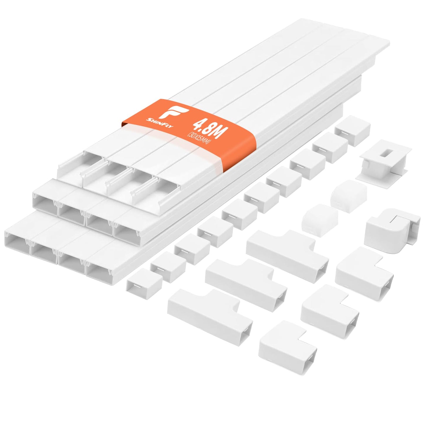 shinfly 4.8m Cable Trunking, Trunking for Electric Cables, Cable Cover, White Trunking for Hiding Cables, Self Adhesive Trunking for Wall, TV - White
