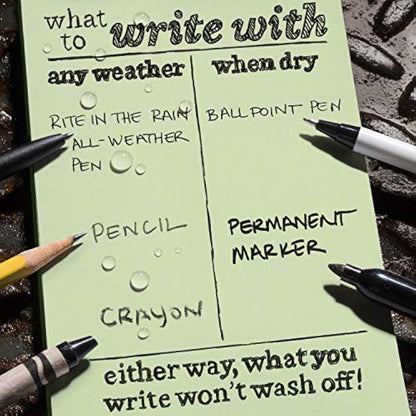 Rite in the Rain Weatherproof Hard Cover Notebook, 6.75" x 8.75", Green Cover, Universal Pattern (No. 970F-LG)