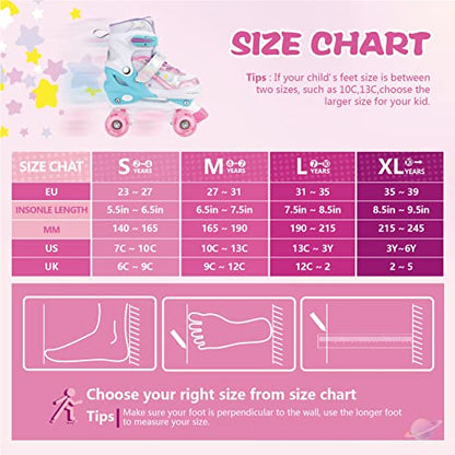 Runcinds Toddler Roller Skates for Girls Kids Boys, 4 Size Adjustable with Light Up Wheels