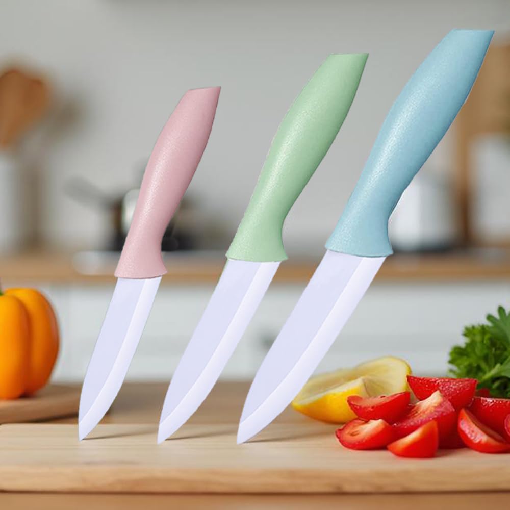 Zhiyun 3 Pieces Ceramic Knife Set, 3-Inch 4-Inch 5-Inch Colorful Knife Set with Sheaths Covers and Ergonomic Handle,Use for Meat Fruit Vegetable Bread