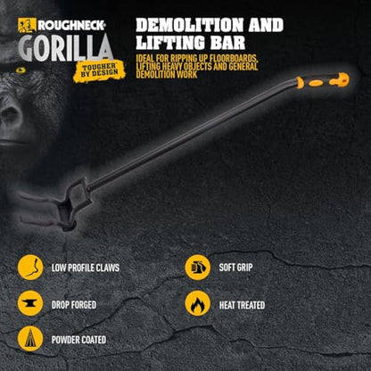Roughneck Gorilla ROU64640 Demolition & Lifting Bar Tool - Heavy-Duty Prying Tool for Ripping & Lifting Floorboards, Beams