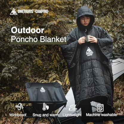 OneTigris Camping Blanket Poncho with Recycled 3M Thinsulate Insulation,Wearable Hoodie Blanket | Ultralight Water-Resistant Warm Camping Blanket for Outdoor, Hiking, Stadium