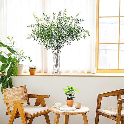 Dremisland 2PCS Artificial Plants 43.3in Artificial Greenery Stems Nandina Leaves Stems Branches Artificial Bamboo Plant for Vase Fake Shrubs Plants Green Bushes for Shop Garden Office Home Decor