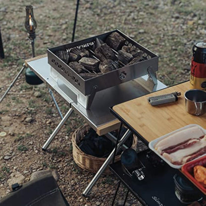 CAMPINGMOON Camping Side Table Heat-Resisting Stainless Steel Embossing Process for Outdoor Table Top Grill with Carrying Bag T-370