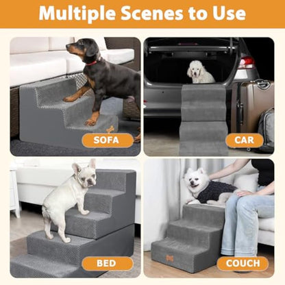 Nepfaivy Dog Steps Stairs for Bed - Non-Slip Pet Stairs for Small Dogs and Cats, 5-Steps Dog Ramp for Sofa with High Density Foam and Removable Cover, 76x40x56cm