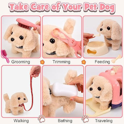 Tacobear Electronic Pets Toy Plush Puppy Dog for Kids, Pet Carrier Grooming and Feeding Playset, Interactive Dog Walking Barking Wagging Tail Educational Toys for Toddler Kids Gift