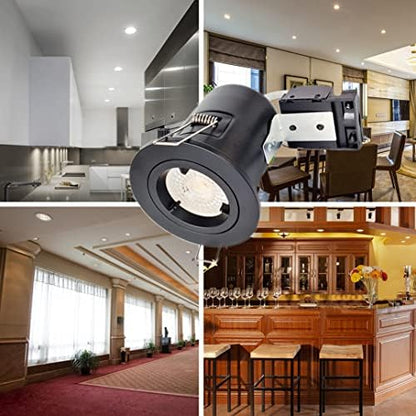 4XSweier 90 Minute IP20 Fire Rated Black Recessed Ceiling Spotlight, LED Downlight 5W Warm White 3000K, Spotlight with GU10 Junction Box (Non-Dimmable)