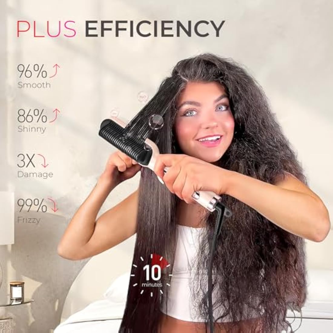 TYMO Hair Straightener Comb Plus - Hair Straightening Brush & Iron with Nano Titanium Coating for Even Heat, 9 Temperature Settings & LED Screen, Professional Hair Tools for Styling