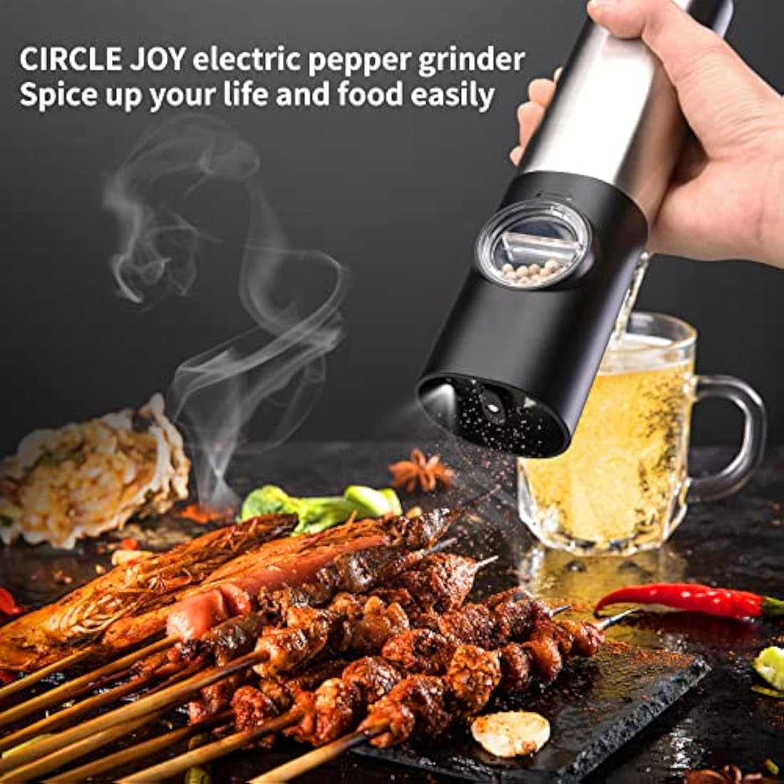 CIRCLE JOY Electric Pepper Grinder Set, Stainless Steel Spice Grinder with Ceramic Grind and Adjustable Coarseness, USB Rechargeable Salt Mills, No Pepper or Salt Included