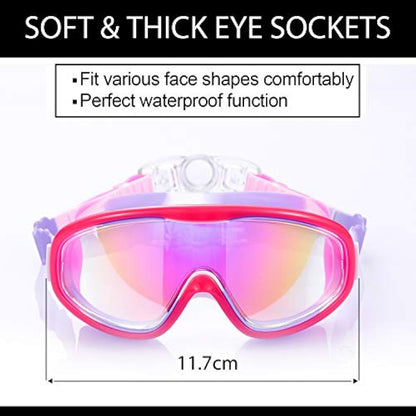 Yizerel 2 Pack Kids Swim Goggles, Swimming Glasses with Electroplating for Children and Early Teens from 3 to 15 Years Old, Wide Vision, Anti-Fog, Waterproof, UV Protection (Set of 2)