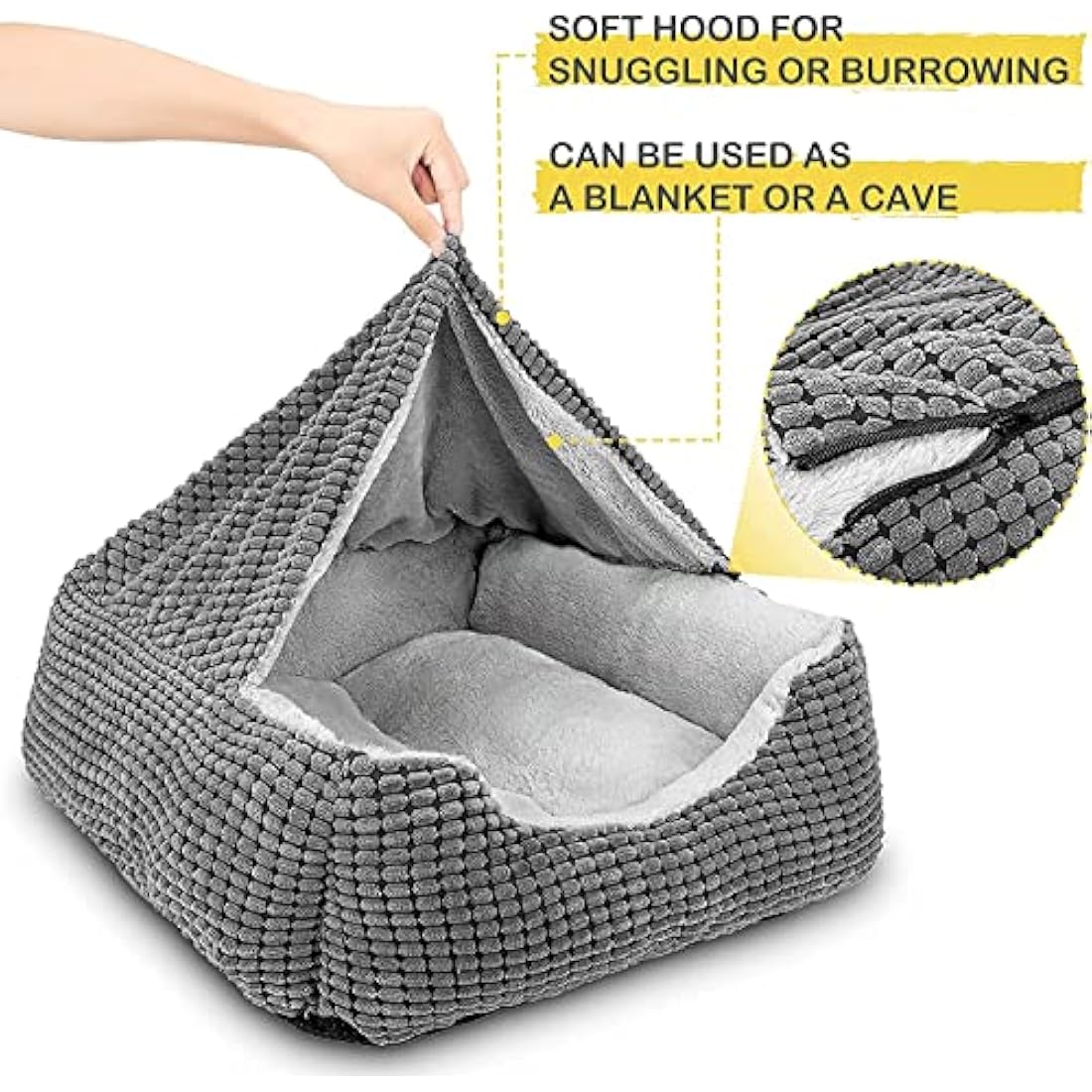 JOEJOY Rectangle XL Dog Bed Warm Hooded Dog Bed, Luxury Super Soft Pet Cave Bed Washable, Fits Up To 20/30/40/60lbs Pets