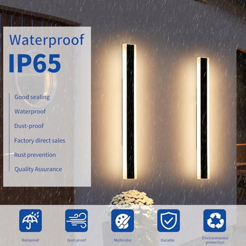 Mikeru 100cm LED Outdoor Wall Light, 2 Pack with Remote Control Dimmable, 3 Colour Temperature 3000K/4500K/6500K Exterior Wall Sconce, IP65 Waterproof Outdoor Porch Wall Light for Balcony, Patio