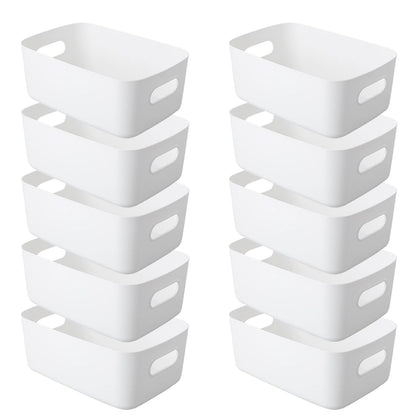 YUNSHANGHE Pack of 10 Storage Boxes Plastic Storage Basket with Handles, 30 x 20 x 12 cm Storage Plastic Box for Kitchen Cabinet Bathroom Shelf