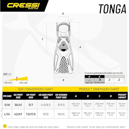 CRESSI Tonga Fins/Set - Lightweight Adjustable Short Fins with Open Heel or Set of Fins + Full Face Mask with Wide Vision Baron, Ideal for Snorkeling, Swimming, Adults