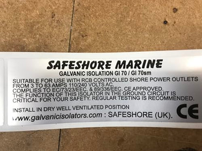 Safeshore Marine galvanic isolator 70 amps with remote status monitor. Over 30,000 sold. UK's isolators