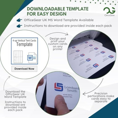 OfficeGear Medium Tent Cards 4-up [250 Sheets - 1000 Cards] 52x148.5mm Printable A4 170gsm Scored Folding Table Top Name Place Cards for Hotels Weddings Conference Events Incl Design Template