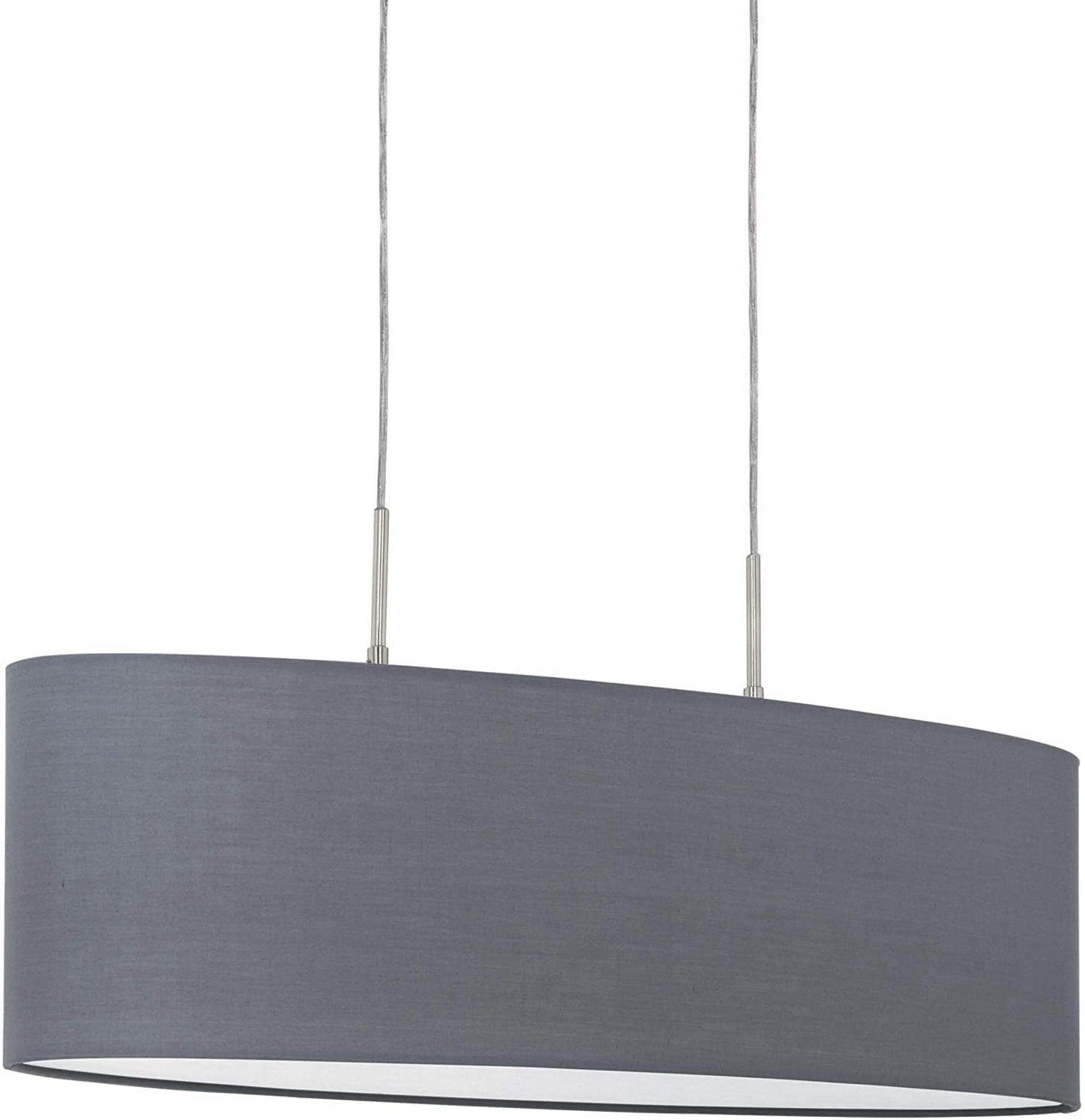 Eglo Pasteri Fabric Pendant Light, Steel and Fabric Oval Hanging Light Coloured in Matt Nickel and Grey, E27 Socket, L: 75 cm/29.5 inches