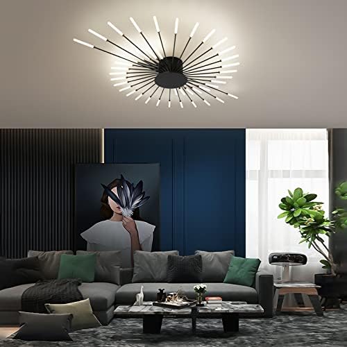 minifair Modern LED Ceiling Light,42 Heads Black Flush Mount Ceiling Lamp Acrylic Lampshade Chandelier, for Children's Room, Bedroom, Living Room, 4000K Neutral Flower Shape Light
