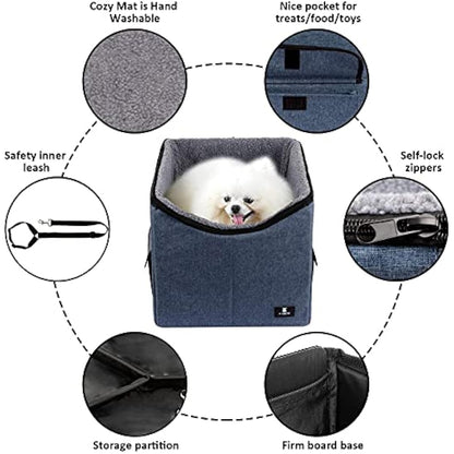 X-ZONE PET Dog Booster Car Seat/Pet Bed at Home, with Pockets and Carrying case，Easy Storage and Portable（Medium, Blue