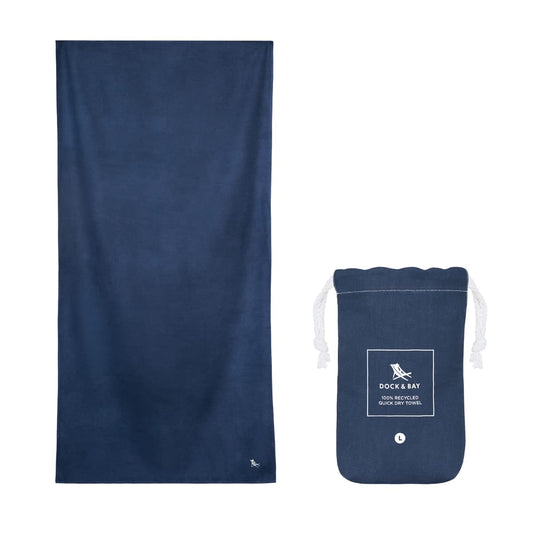 Dock & Bay Beach Towel - Quick Dry, Sand Free - Compact, Lightweight - 100% Recycled - Includes Bag - Essential - Deep Sea Navy - Extra Large