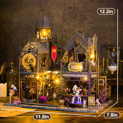 Mostop DIY Miniature Dollhouse Kit, Wooden Dollhouse Kit Miniature House Kit with LED Light,Creative Room Idea for Kids/Adults Magic House DIY Kits (Huoluo Castle)