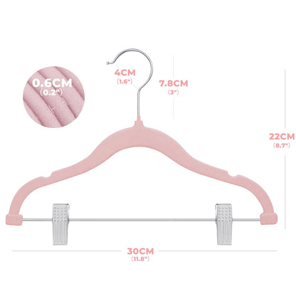 MangoKit Trouser Hangers & Movable Clips,Baby Velvet Hangers 16 Pack Pink