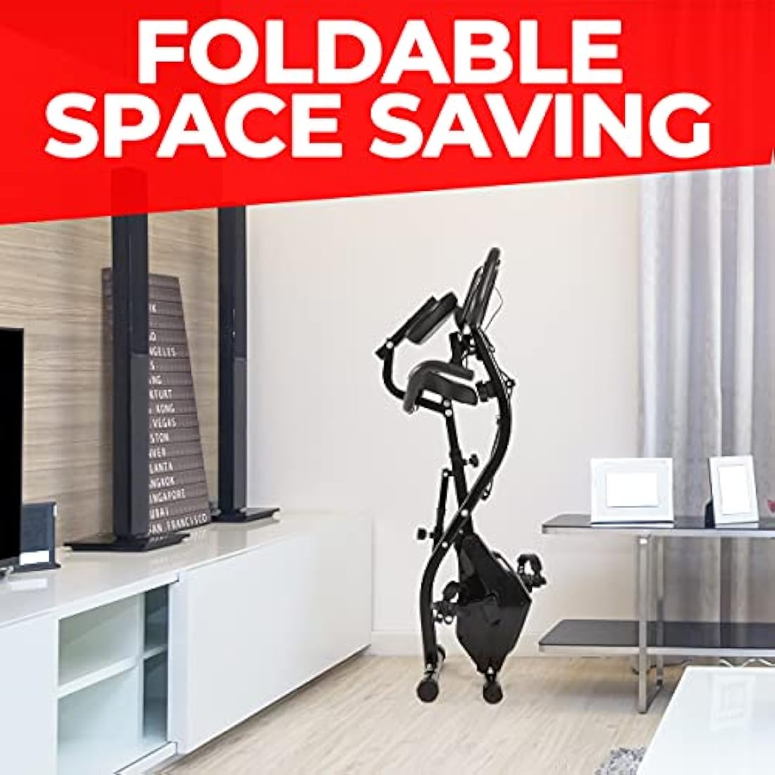 VRAi Fitness SXB-350 Bluetooth Smart Folding Exercise Bike-Kinomap Smartphone App Compatible and Live Video Streaming Classes-Our Magnetic Resistance Folding Bike is Best Exercise Bikes for Home Use