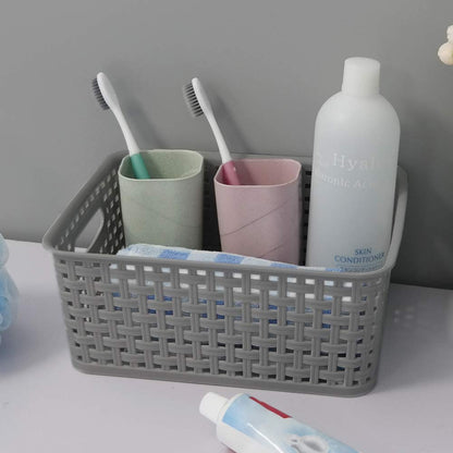 Cadineer 6-pack Plastic Grey Rattan Storage Basket Small Weave Basket Box