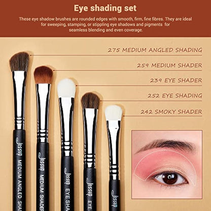 Jessup Eyeshadow Makeup Brushes Set 12pcs Eye Make up Brushes Set Professional Premium Sythetic Eye Shadow Blending Smoky Shader Concealer Brush Black T339