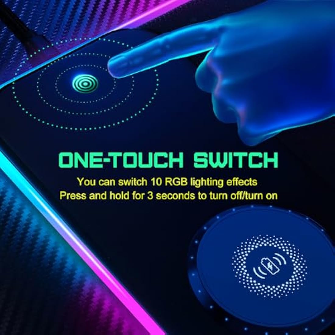 GIM Wireless Charging RGB Gaming Mouse Pad 15W, LED Mouse Mat 900x400x4MM, 10 Light Modes Extra Large Mousepad Non-Slip Rubber Base Computer Keyboard Mat for Gaming (Black-Max)