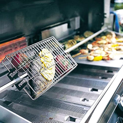 Onlyfire BRK-6042 Stainless Steel Flat Spit Rotisserie Grill Basket Fits 1/2” Hexagon, 3/8" Hexagon, 3/8" Square & 5/16" Square Rotisserie Spit Rods