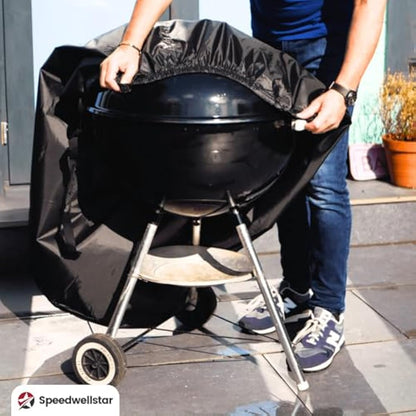 BBQ Cover Waterproof Round Heavy Duty - Kettle Grill Protection with Elasticated Hem – Outdoor Weatherproof Barbecue Cover by SpeedwellStar