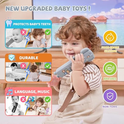 Baby Remote Control Toy with Silicone Teether Cover - Baby Musical Toys, Early Number Learning in 3 Languages (English, Spanish & French), Preschool Boys Girls Toys Gift 6, 12, 18 Months.