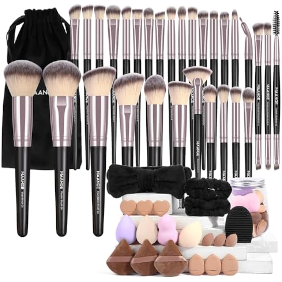MAANGE Makeup Brushes, 51 Pcs Makeup Tool Set Multi-functional Makeup Brush Set Foundation Powder Blush Concealers Eyeshadows Make up Brushes(Black Gold)