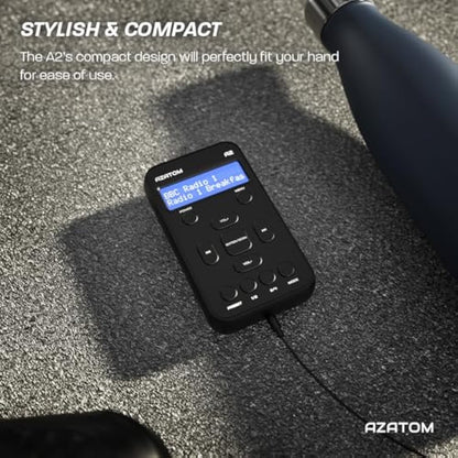 Portable DAB/DAB+ & FM Digital Radio | Sports Earphones Included | Clear Digital Display | Rechargeable Battery (10-12 Hours) | Perfect for Sports, Hiking or Working | AZATOM A2 (Black)