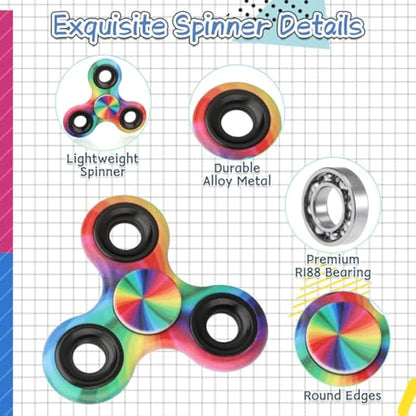 12PCS Fidget Spinner Toy Bulk Age 3+ for Kids Adults, Metal Tri-Spinner Fidget Toy Set, Sturdy Hand Spinner for Stress Relief, Christmas Party Favors Supplies Goodie Bag Stuffers Classroom Prize