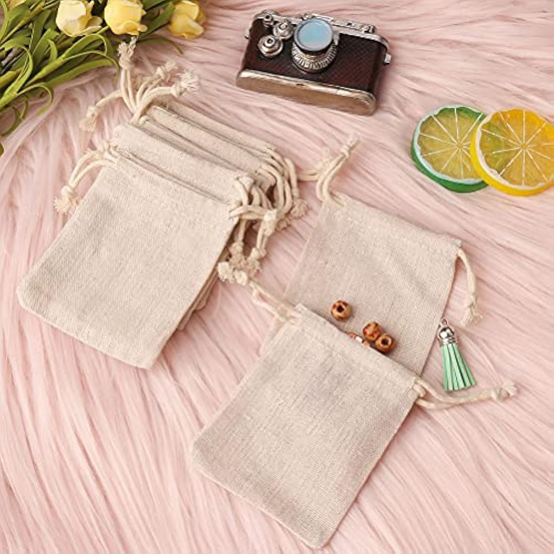 nuoshen 30 Pcs Hessian Bags, 8 X 10 CM Burlap Bags Cotton Drawstring Bag Hessian Fabric Small Drawstring Bag Gift Bag for Jewelry Wedding Christmas Party and DIY Craft