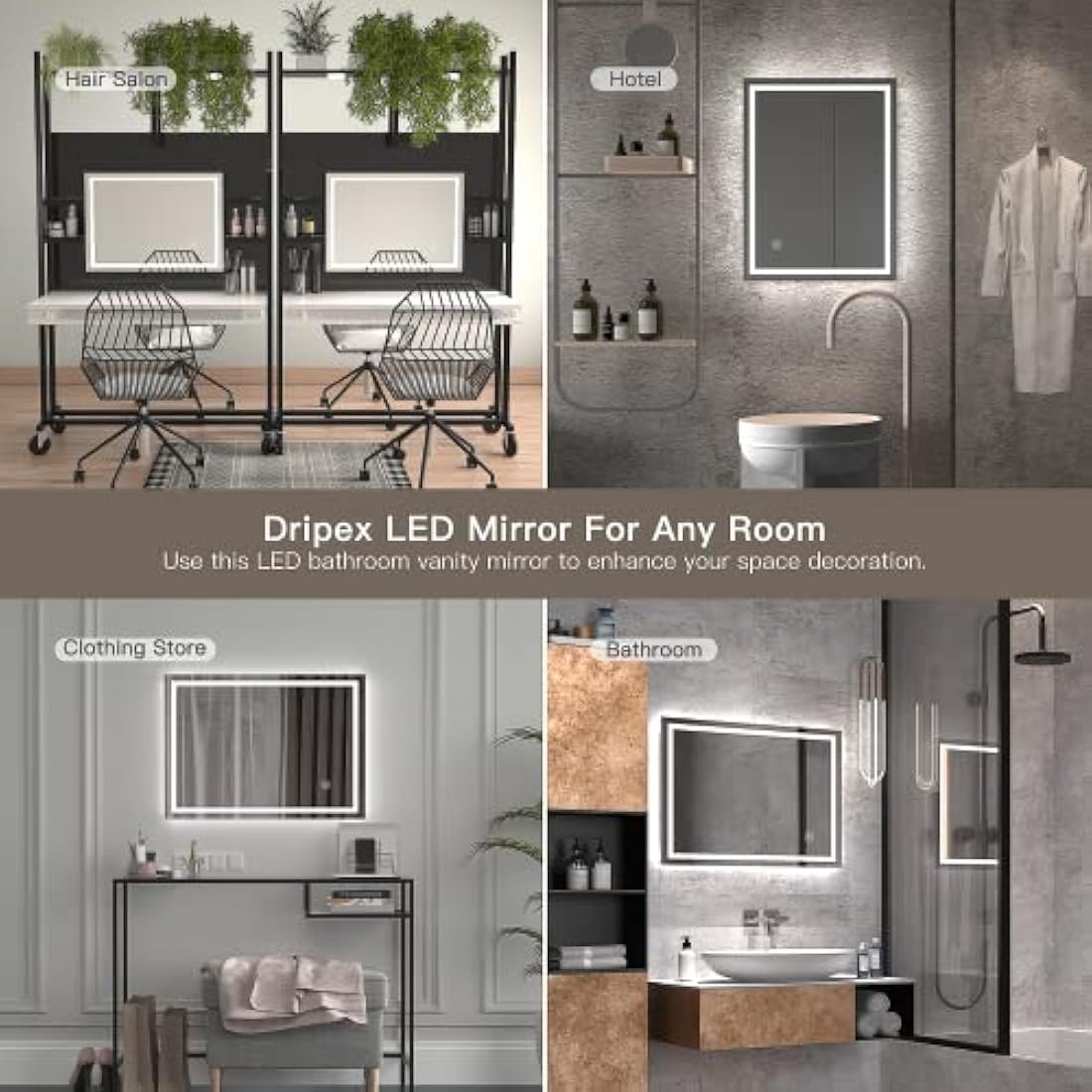 Dripex Bathroom Mirror with LED Lights, 500 * 700 MM Illuminated Bathroom Mirror Wall Mounted Vanity Mirror, Bathroom Light Mirror with Demister Pad, Horizontal/Vertical