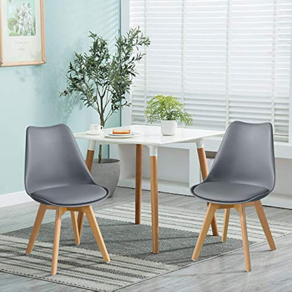 CLIPOP Grey Dining Chairs Set of 2 Upholstered Kitchen Chair with Wooden Legs and Soft PU Seat, Retro Lounge Corner Chair for Office Lounge Kitchen Furniture