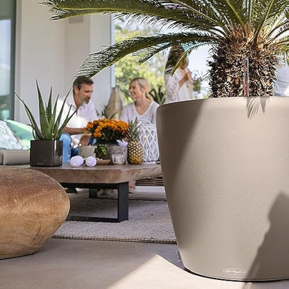 Lechuza CLASSICO Color 60 Self Watering Planter Large Garden Plastic Indoor and Outdoor Flower Plant Pot with Drainage Hole D60 H55.5 cm Sand Brown